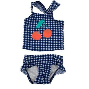 Cat & Jack Swimsuit White & Navy Blue with Cherries Baby Girl Size 12 Months
